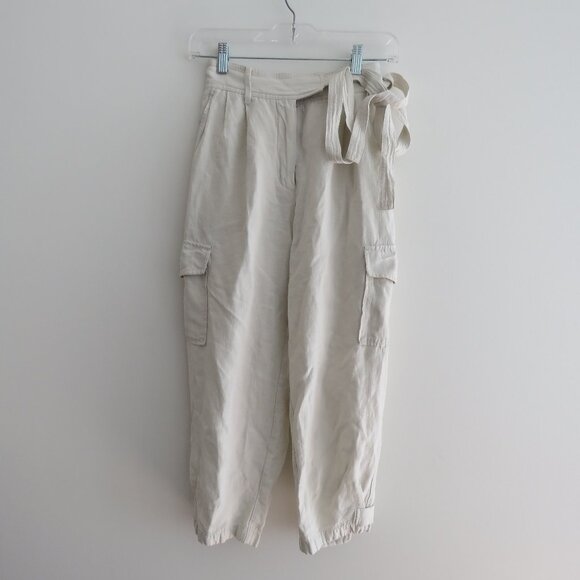 ARITZIA WILFRED Kafka Linen Blend Cropped Cargo Pants in Cream Neutral Size US 0 - Picture 2 of 15